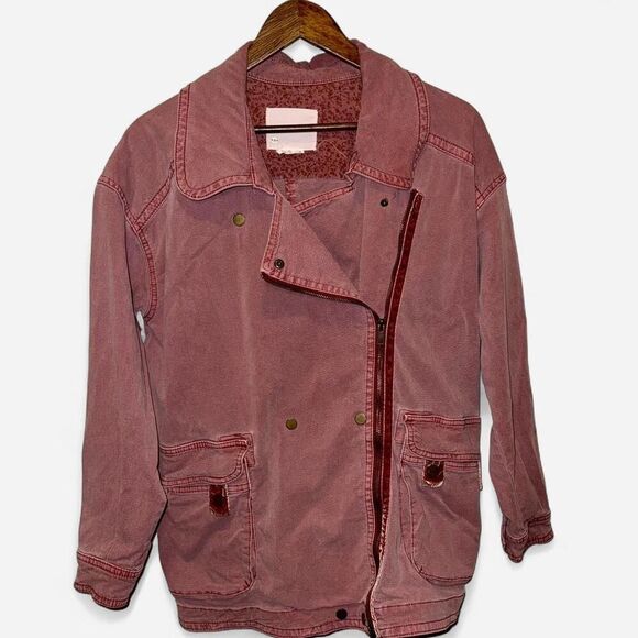 Anthropologie Pink Mauve "Letty Relaxed Moto Parka" Lightweight Utility Jacket - Picture 8 of 10